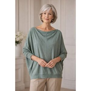 Zinni by Garnet Hill Dolman Sleeve‎ Boatneck Sweater Teal Green Wool XL Winter